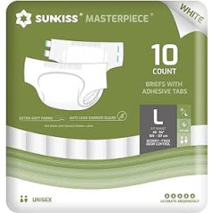 SUNKISS Masterpiece Adult Nappies with Ultimate Absorbency, Disposable Incontinence Briefs for Men and Women, with Tabs, Leak Protection for Bladder Weakness, White, Large, Pack of 40