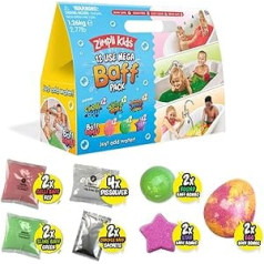 12 izmantojiet Mega Baff Pack no Zimpli Kids, 6 x vannas bumbas, 2 x Gelli Baff, 2 x Slime Baff un 2 x Crackle Baff, Children's Value sensoro vannas rotaļlietu dāvanu komplektu, dzimšanas dienas dāvana zēniem un