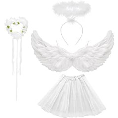 Eņģeļa kostīms Sieviešu balti Tutu svārki, Eņģeļu lidojumi, Halo un Zizlis Eņģeļa spārnu dekorācijas kostīms Balts Tutu svārki White Wings Helovīna kostīmi Karnevāla ballīte Cosplay pieaugušajiem