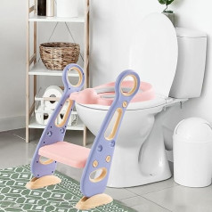 Potty Training Seat with Step Stool, Foldable Toddler Potty Training Seat with Non-Slip Ladder for Boys and Girls, Height Adjustable and Portable, Pink