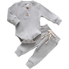 MCVN Newborn Boys Pyjamas Long Sleeve Romper Trousers Outfits Infant Ribbed Striped Autumn Winter Warm Clothing