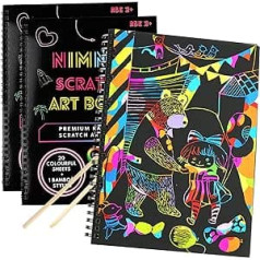 NimNik Scratch Art Book for Kids — Scratch Art Kit bērniem vecumā no 3 līdz 12 gadiem | Ar rokām darināti mākslas un amatniecības izstrādājumi bērniem | Dzimšanas dienas dāvana, dāvanas meitenēm, zēniem