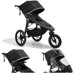 Baby Jogger Summit X3 ratiņi skriešanai | Salokāmi 3 riteņu sporta rati Midnight Black + ratiņu laikapstākļi | Aizsargā pret lietu, sniegu un vēju + ratiņu drošības stienis