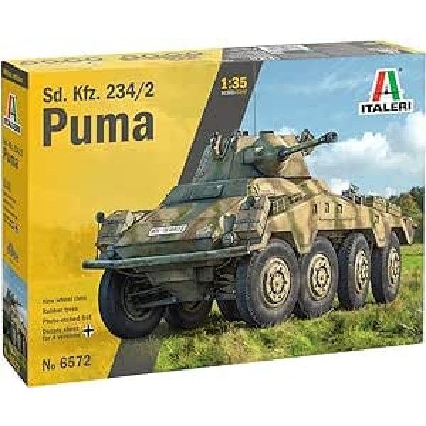 Italeri 6572 6572S 1:35 Vācu SdKfz. 234/2 Puma 8 riteņu uzticama kopija, modeļu veidošana, plastmasas komplekts, amatniecība, hobijs, līmēšana, modeļu komplekts, montāža, nekrāsots, daudzkrāsains