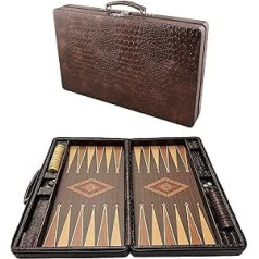 Backgammon Tavla Suitcase, Medium, Travel Games, Tric Trac, Faux Leather, 44 x 27 cm, White, Black, Brown, Light Brown