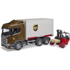 bruder 03582 — Scania Super 560R UPS loģistikas kravas automašīna ar transporta krāvēju — 1:16 transportlīdzekļi, paku piegāde, ekspedīcija, kravas automašīna, furgons, rotaļlietas no 4 gadiem