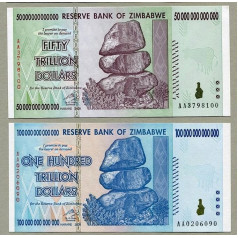 Trillion Dollar Pair Zimbabwe 50 Trillion & 100 Trillion Dollar Notes by Ship Odin by Ship Odin