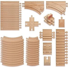 THE TWIDDLERS 64-Piece Premium Wooden Wooden Train Set with Gift Box - Toy & Gift for Children - Compatible with Most Manufacturers