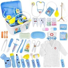 MerryXGift Children's 35 Piece Role Play Doctor Dentist Toy Doctor's Case Gift with Doctor's Coat for Boys Girls