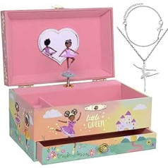 Jewelkeeper - Ballerina Music Box & Jewellery Set for Little Girls - 3 Ballerina Gifts for Girls - Little Queen Design