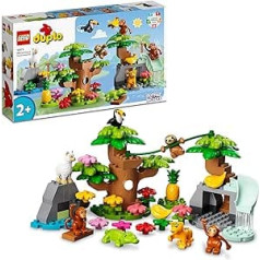 LEGO 10973 Duplo Wild Animals Dienvidamerikas rotaļlietu komplekts ar 7 dzīvnieku figūrām, akmeņiem un džungļu rotaļu paklājiņu, izglītojoša rotaļlieta no 2 gadiem