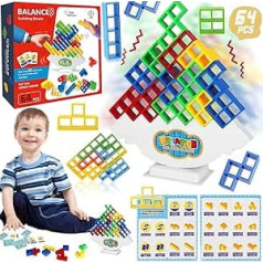 64 Pieces Tetra Tower Game, Tetris Tower Balance Game, Tetris Balance Toy, Funny Stacking Game, Tetris Tower Game, Balancing Game, Rocking Stacking, Creative Stacking Game Toy for Children, Adults