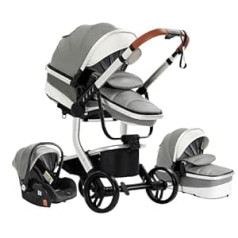 3-in-1 Combination Pushchair Travel Systems Standard Pram Newborn Portable Travel Pram Buggy Pushchair Foldable High Landscape Pushchair (518 Grey)