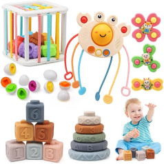 Goorder 6 in 1 Montessori rotaļlieta mazulim no 6 9 mēnešiem 1 2 3 gadiem, maņu rotaļlieta/kraušanas bloki/formu šķirotājs/aktivitātes kubs/piesūcekņu rotaļlieta/atbilstoša olu rotaļlieta, dāvanas zēniem un meitenēm