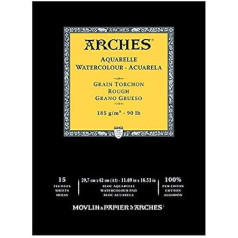 Arkas 1795225 Akvareļu spilventiņš Līmēts Top 15 loksnes A3 185 g/m² Rupji graudains dabīgs balts akvareļiem, akrila krāsām un guašai