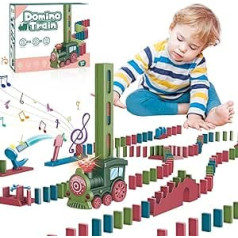 Šeit atrodas Domino vilciena rotaļlietu komplekts, automātiska Domino vilciena rotaļlieta ar 120 domino kauliņiem, elektriskais vilciens ar gaismu, bērnu domino spēle, izglītojoša rotaļlieta meitenēm zēniem no 3 gadiem