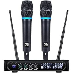 Kithouse S9 UHF uzlādējams bezvadu mikrofonu sistēma Karaoke mikrofons bezvadu mikrofons bezvadu divkāršs ar Bluetooth uztvērēja kārbu + skaļuma kontroles atbalss karaoke dziedāšanas runas sapulces baznīcai