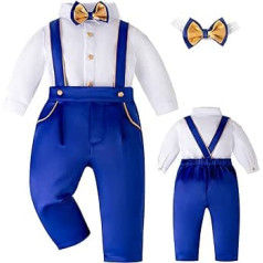 Booulfi Baby Boys Christening Clothing Cotton Fabric Christening Suit 4-Piece White with Bow Tie Shirt Hat Underpants Trousers