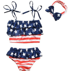 4th July Newbron Baby Girl Swimsuit Ruffle Stars Halter Crop Top Two Piece Bikini Swimwear Beachwear Swimsuit