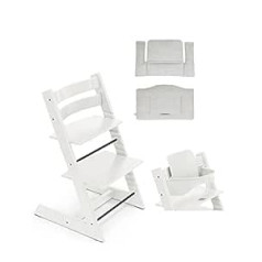 Tripp Trapp Bundle High Chair with Classic Cushion Nordic Grey OCS and Free Baby Set White