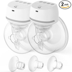 Bellababy Portable Electric Breast Pump, Portable Electric Breast Pump, Rechargeable Hands-Free Electric Breast Pump with 4 Modes and 6 Levels, 3 Size Inserts: 17 mm, 19 mm, 21 mm, (Pack of 2)