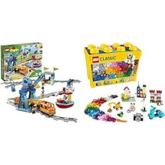 LEGO 10875 DUPLO kravas vilciens un 10698 klasiska liela celtniecības bloku kaste, celtniecības rotaļlieta meitenēm un zēniem ar uzglabāšanas kasti