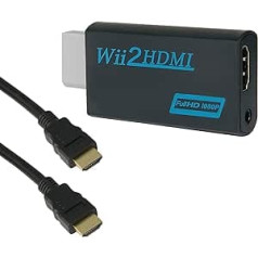 Goldoars Wii HDMI adapteris, Wii–HDMI adapteris, 1080P/720P HD pārveidotāja adapteris ar 3,5 mm stereo audio ligzdu + 1,5 m HDMI kabelis, atbalsta NTSC/PAL formātu Smart TV HDTV (melns)