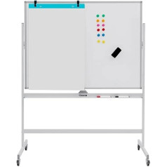 COSTWAY Double Sided Mobile Whiteboard, 120 x 90 cm, Height Adjustable Magnetic Whiteboard with Wheels & Stand, Rolling Whiteboard Including Accessories for Classroom, Office, Home