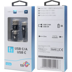 2in1 kabelis: usb c - usb cz ar usb vāciņu, 1,2 m