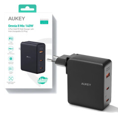 Pa-b7o omnia ii gan sienas lādētājs 3xusb (2xusb c+1xusba) 140w pd3.1 pps eu/us/uk