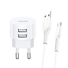 T20 wall charger 2xUSB 2.1A USB-C cable