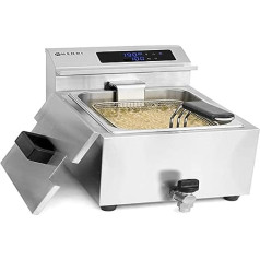 HENDI Mastercook, Digital, Table Fryer with Safety Thermostat, Deep Fryer Basket with Extra Long Handle, Cold Zone Longer Oil Life 8L, 230V, 3500W, 300x515x(H)345mm, Stainless Steel 18/0