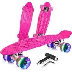 Beleev Skateboard Mini Cruiser Retro Skateboard ar PU-LED-Leuchtrollen, 56 cm (22 Zoll), Rot