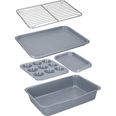 MasterClass Smart Ceramic Set of 5 Stackable Bakeware, Carbon Steel with Durable Ceramic Coating, Grey