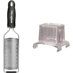 Microplane Grater rupja nerūsējošā tērauda melna no Gourmet sērijas sieram, burkānam, ingveram, kokosriekstam un mārrutkiem un pirkstu aizsardzība gardēžu sērijas rīvēšanai no plastmasas