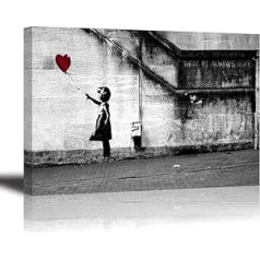 Piy Painting Banksy Leinwand wasserdichte Wandbild Kunstdrucke auf Leinwand Vienmēr ir cerība Mädchen Rot Ballon Malerei Wanddeko Wohnzimmer Schlafzimmer Zimmer 30x40 cm