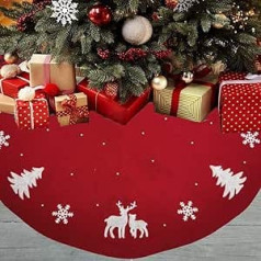 ZOKBOM Christmas Tree Skirt 122 cm, Christmas Tree Blanket Red Knitted 3D Pearl Elk Snowflakes, Tree Skirt for Christmas Decoration, Round Shape Christmas Tree Blanket (A)