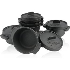 BBQ-Toro Mini Dutch Oven Set, 6 Pieces, Diameter 11 cm, Preseasoned, Cast Iron Serving Pans, Cooking Pot, Small Roasting Dish, Cast Iron