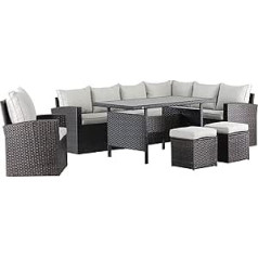 Mandalika Garden Milos XL High Dining Poly Rattan Lounge ar vienu krēslu un diviem krēsliem, brūniem, var izmantot arī spoguli apgrieztu