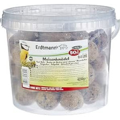 Erdtmanns 50 Meisenknödel ohne Netz im Eimer (1 x 4,25 kg) I Hochwertige Rohstoffe I Für freilebende Vögel I Optimale Konsistenz I Umweltfreundlich I Vielseitig verwendbar