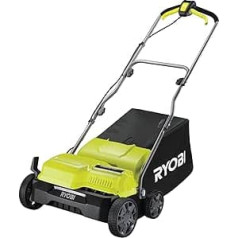 RYOBI RY1400SF35B elektriskais skarifikators 1400 W (darba platums 35 cm, 16 nerūsējošā tērauda asmeņi, 55 l zāles savākšanas maiss, ieskaitot savākšanas grozu un ventilatora veltni)