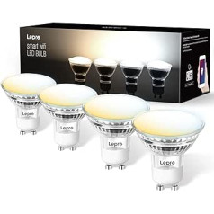 Lepro GU10 viedlampa, WiFi Alexa spuldzes, Wifi LED spuldze, 4 pack (4,5 W = 50 W, aptumšojams balts 2700 K-6500 K, izmantojot lietotni vai valodu), saderīgs ar Alexa Echo, Google Home