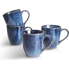 vicrays Porcelain Coffee Mugs, Set of 4, 350 ml Cups with Handle for Hot Drinks, Porcelain Cup for Dishwasher and Microwave Safe (Blue)