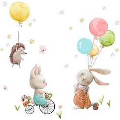 Little Deco DL728 Wall Sticker for Children's Room Bunny and Hedgehog I Wall Picture 126 x 108 cm (W x H) I Stars Wall Sticker Balloons Playroom Girls Baby Boys Decoration