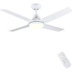 Newday griestu ventilators ar apgaismojumu un tālvadības pulti, kluss, 122 cm griestu ventilators ar gaismu, LED lampa, balts, griestu ventilatori ar apgaismojumu, regulējams ar 4 lāpstiņām guļamistabai, viesistaba