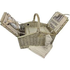 Delux Retro Double Lidded Wicker Picnic Basket / Hamper