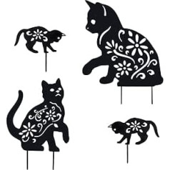 Yeahome āra dārza rotājumi, 4 iepakojumi metāla kaķu dekoratīvie dārza mietiņi, melna kaķa siluets, zāliena rotājumi kaķu dāvanas kaķu mīļotājiem
