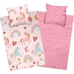 Aminata Kids Flannelette gultas veļa 135 x 200 cm Bērnu vienradža motīvs meiteņu flaneļa kokvilnas rāvējslēdzēja grozāms gultas veļas komplekts bērniem vienradzis, silts, mīksts un mīksts, rozā flaneļa gultas veļa