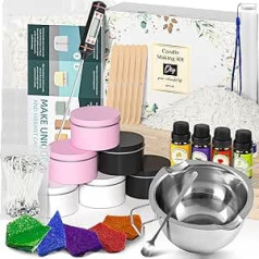 DIY Candle Making Set, Candle Making Kit, Candle Pouring Accessory Set - Candle Melting Pot 500 ml, 500 g Soy Wax, 6 Candle Tins, 4 Fragrance Oil, 4 Colour Blocks, 100 Candle Wicks