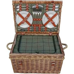 Red Hamper GG014 / Home Burghley 4 Person Grün Tweed Ausgestattet Wicker Picknick-Korb, Braun, 31 x 50 x 35 cm